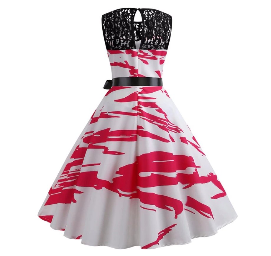 Vintage Rød Og Hvid Trapezkjole