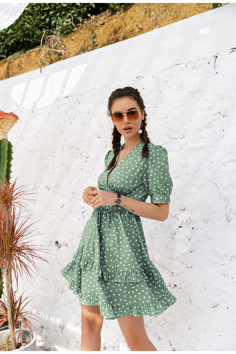Vintage Grøn Polka Dot Kjole