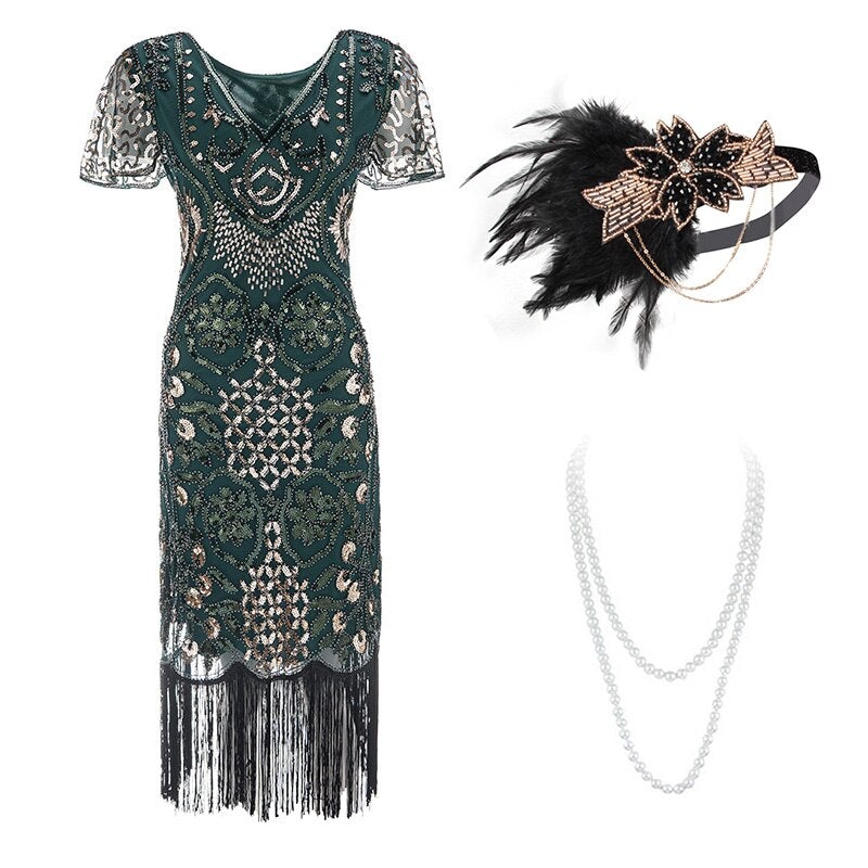 Grøn 20'er Tema Festkjole