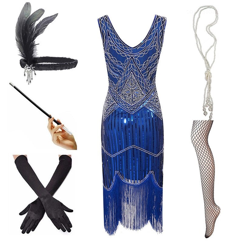 Vintage 1920 Kjole Blå