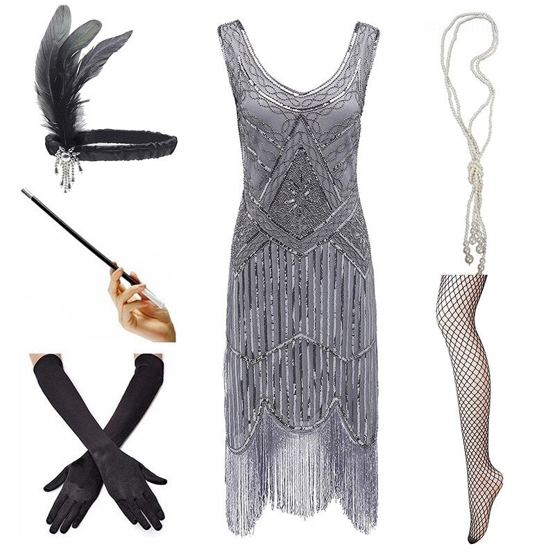 Vintage 1920 Kjole Grå