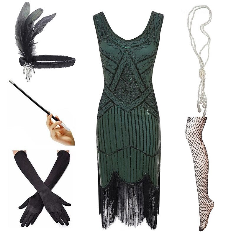 Vintage 1920 Kjole Grøn