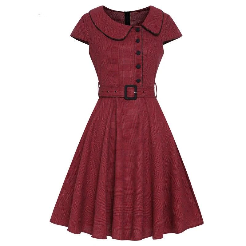 Vintage 50 Burgundy Kortærmet Kjole