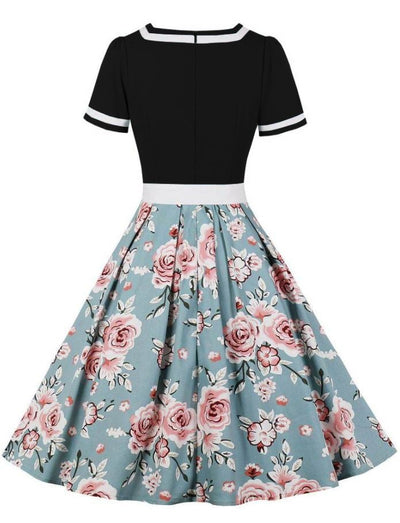 Vintage 60'er Sorte Blomsterkjole