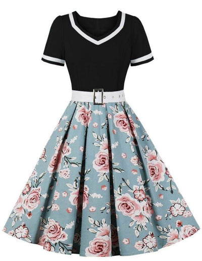 Vintage 60'er Sorte Blomsterkjole