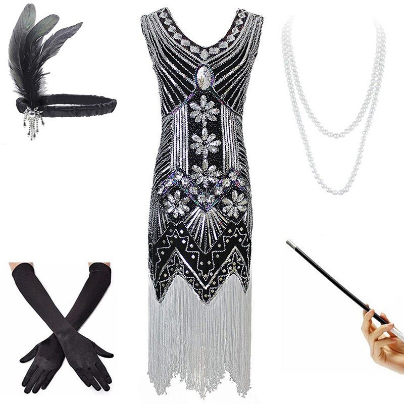 Vintage 20'er Kjole Sølv Sort