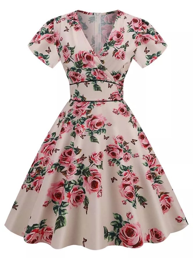 Vintage 60'er Beige Blomsterkjole
