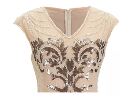 Vintage 1920'er Art Deco Beige Kjole