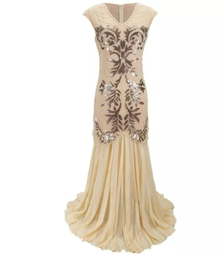 Vintage 1920'er Art Deco Beige Kjole