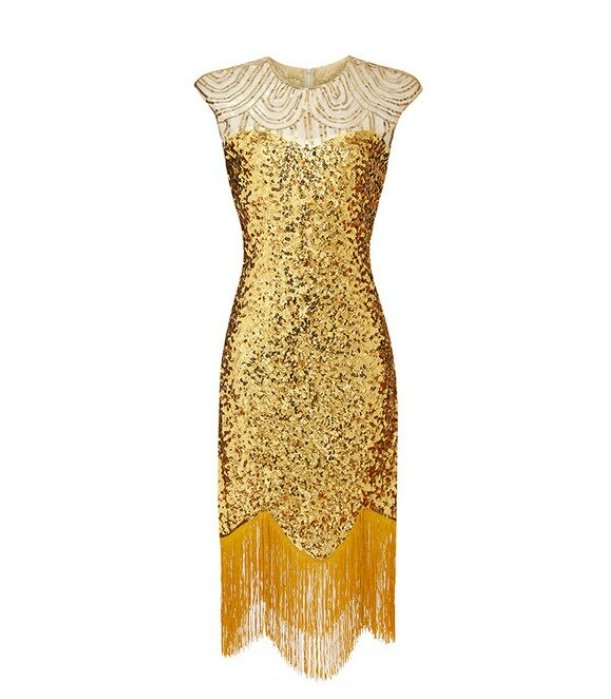 Vintage 20'er Plus Size Kjole Beige Guld