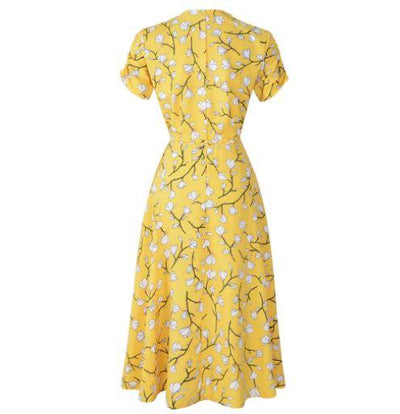 Vintage 40'er Gul Blomsterkjole
