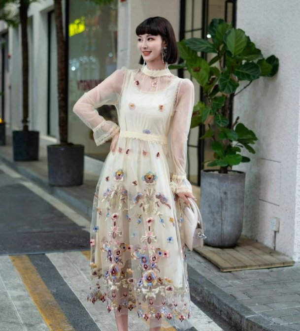 Vintage 40'er Lang Kjole Champagne