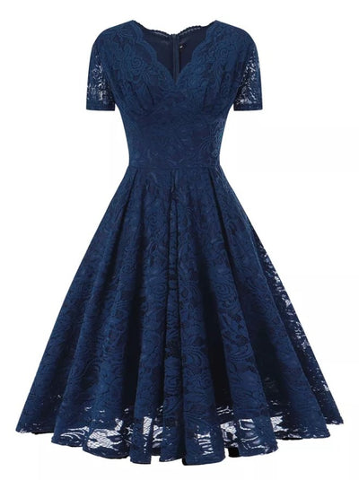Vintage Marineblå Broderikjole