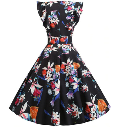 Vintage Chic Retro Sort Blomsterkjole