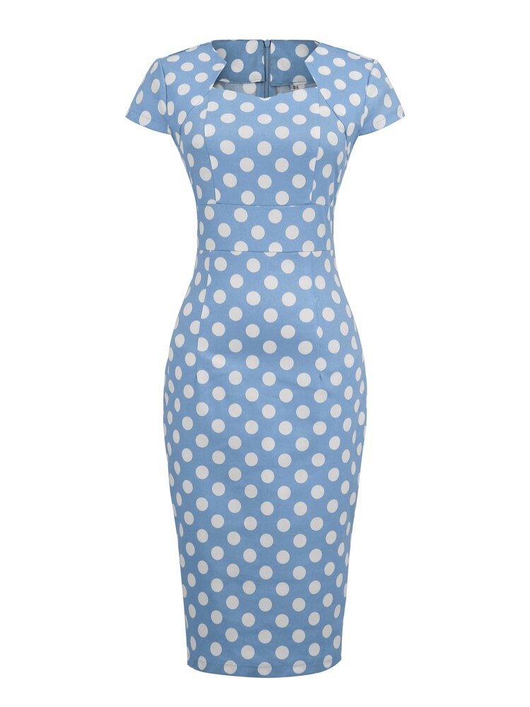 Vintage Polka Dot Kjole Med Firkantet Krave