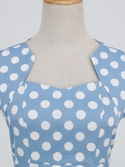 Vintage Polka Dot Kjole Med Firkantet Krave