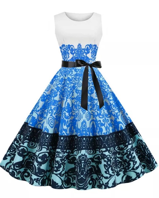 Vintage Hvid Blomsterkjole Med Rund Hals