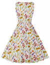 Vintage Rund Hals Kjole Creme Blomster