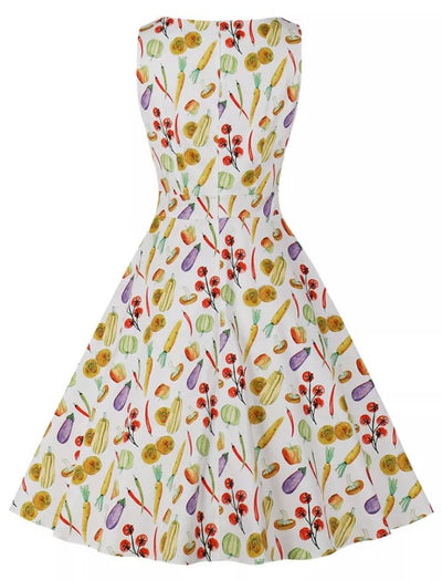 Vintage Rund Hals Kjole Creme Blomster