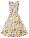 Vintage Rund Hals Kjole Creme Blomster