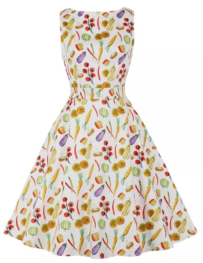 Vintage Rund Hals Kjole Creme Blomster