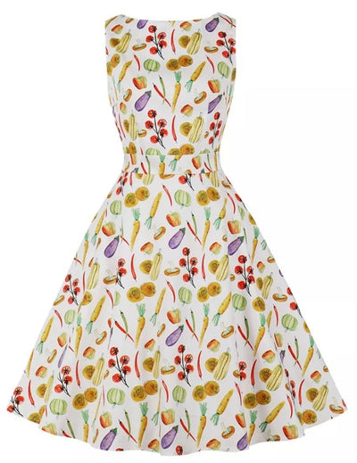 Vintage Rund Hals Kjole Creme Blomster