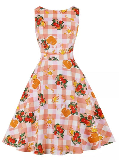 Vintage Rundhalset Pink Blomsterkjole