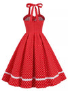 Vintage Rød Rund Hals Polka Dot Kjole