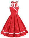 Vintage Rød Rund Hals Polka Dot Kjole