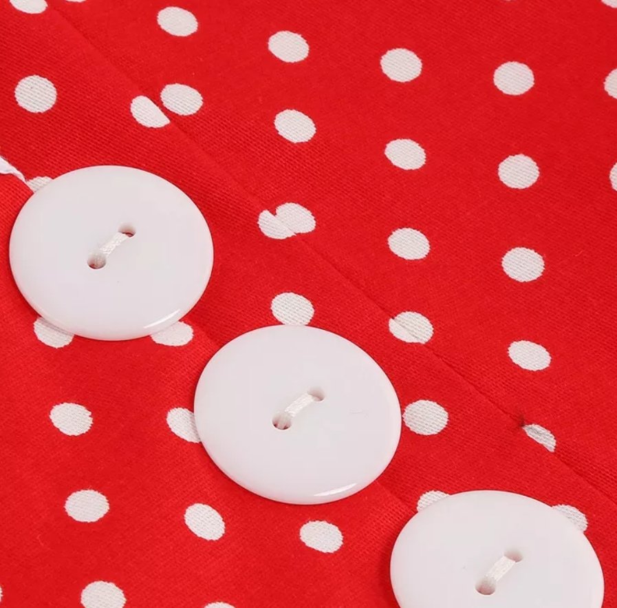 Vintage Rød Rund Hals Polka Dot Kjole