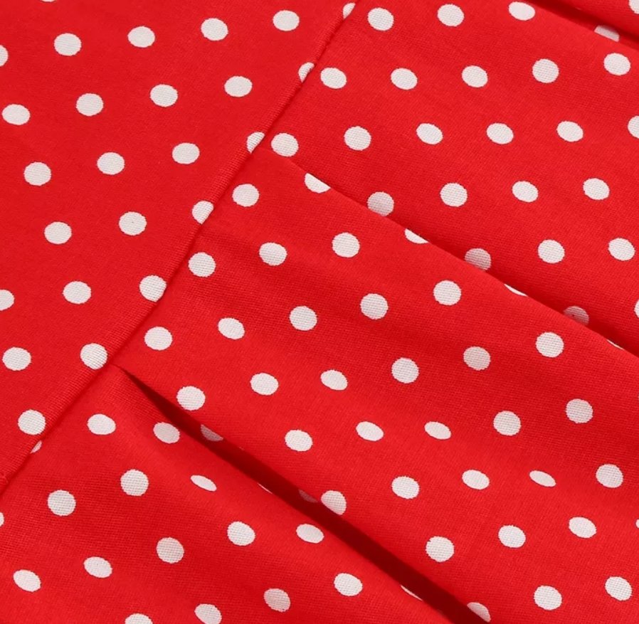 Vintage Rød Rund Hals Polka Dot Kjole