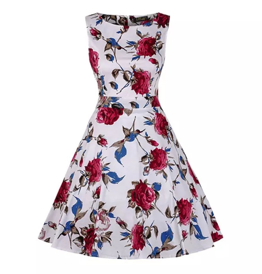 Vintage Bomuldsblomster Kjole