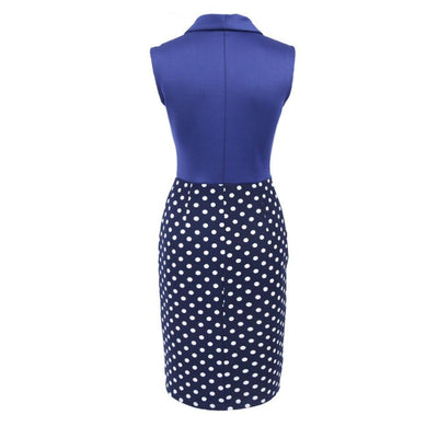 Vintage Blå Polka Dot Pencil Kjole