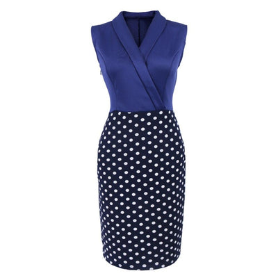 Vintage Blå Polka Dot Pencil Kjole