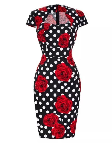 Vintage Sort Polka Dot Pencil Kjole