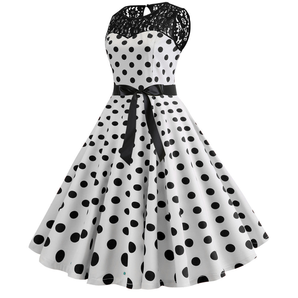 Vintage Hvid Blonde Polka Dot Kjole