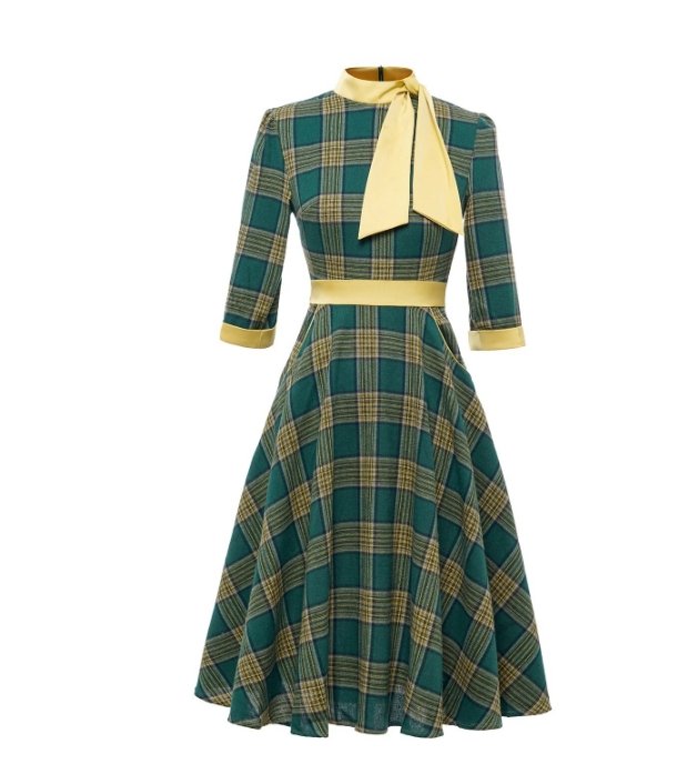Vintage Grøn Elegance Kjole