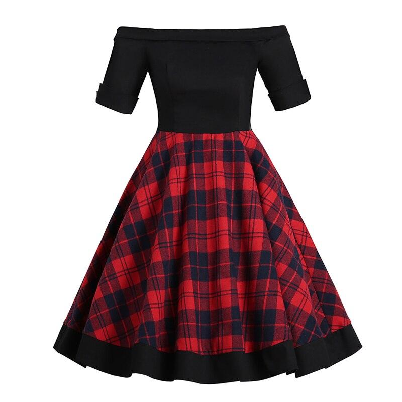 Vintage Off Shoulder Tartan Kjole