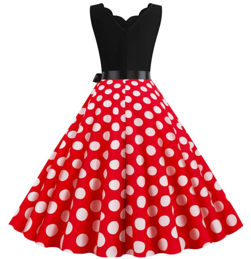 Kvinder Vintage Rød Polka Dot Kjole