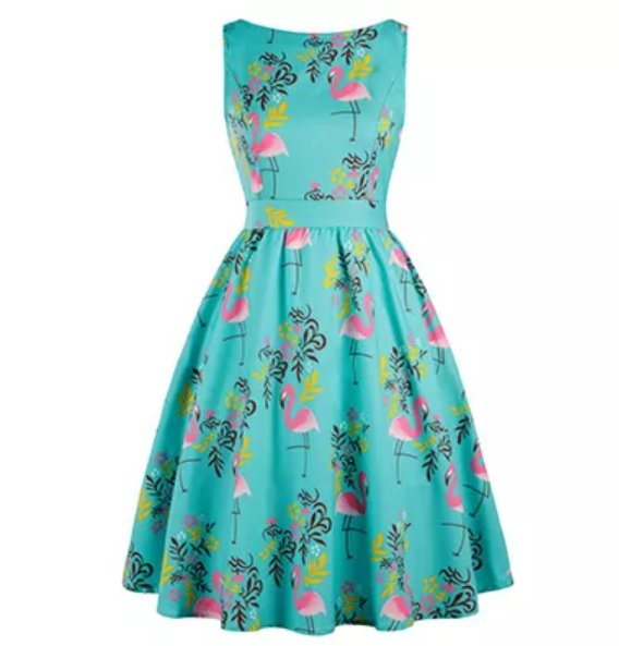 Vintage Plus Size Bird Blue Kjole