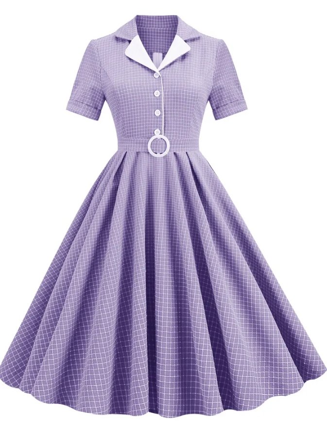 Plus Size Vintage Kjole Knapper Lavendel