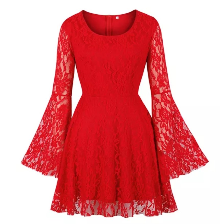 Vintage Plus Size Rød Broderikjole