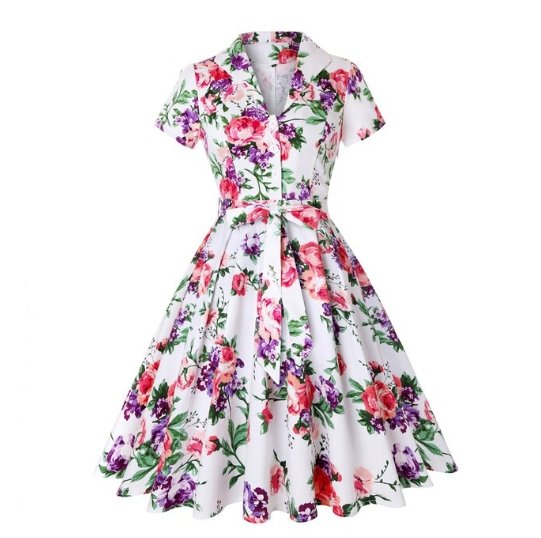 Vintage Plus Size Hvid Blomsterkjole