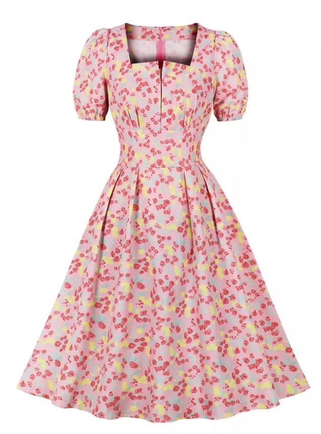 Vintage Plus Size High Waist Kjole Pink