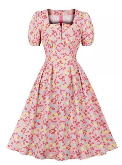 Vintage Plus Size High Waist Kjole Pink