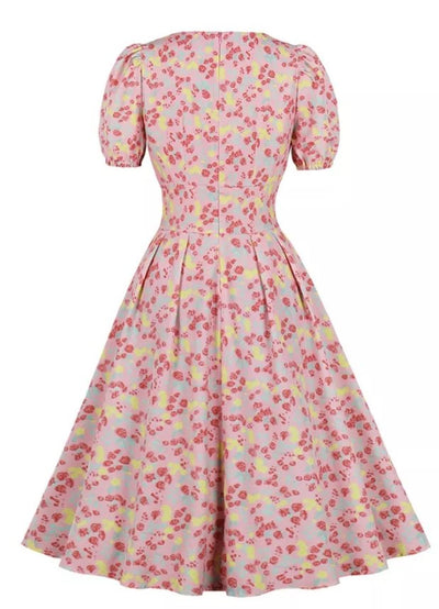 Vintage Plus Size High Waist Kjole Pink