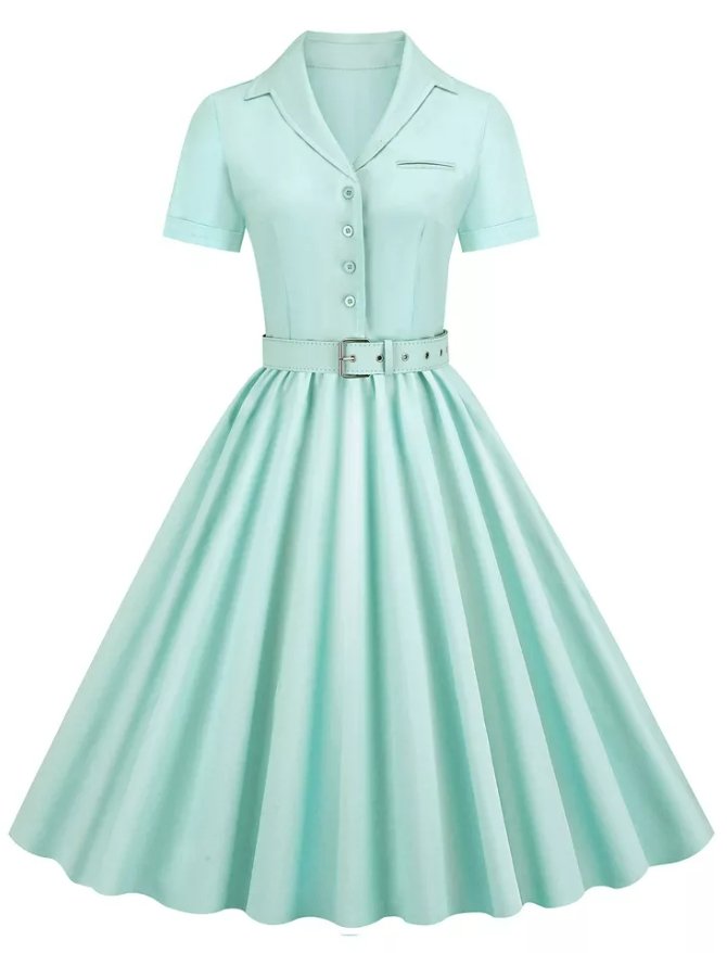 Vintage Plus Size Højtaljet Turkis Kjole