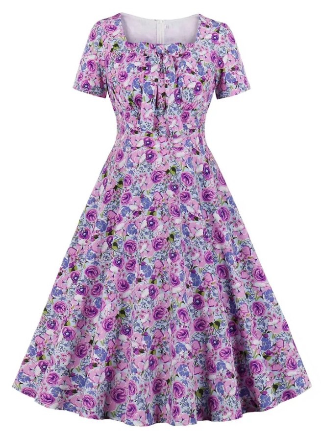Vintage Plus Size High Waist Dress Lilla