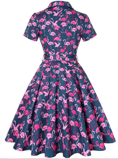 Vintage Plus Size Navy Birds Kjole
