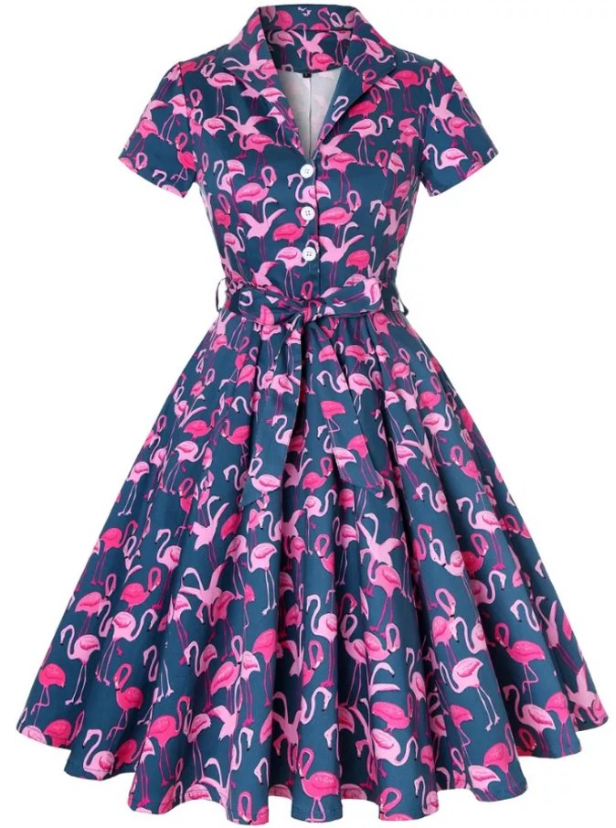 Vintage Plus Size Navy Birds Kjole